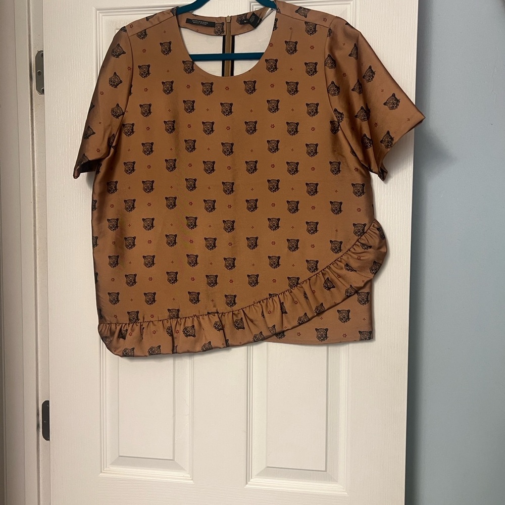 Tan Leopard Print Ruffle Hem Top - Picture 9 of 10